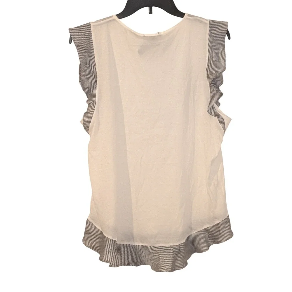 J.‎ Crew Womens Medium Cream Sleeveless Mixed Media Striped Ruffle Knit Top NWT